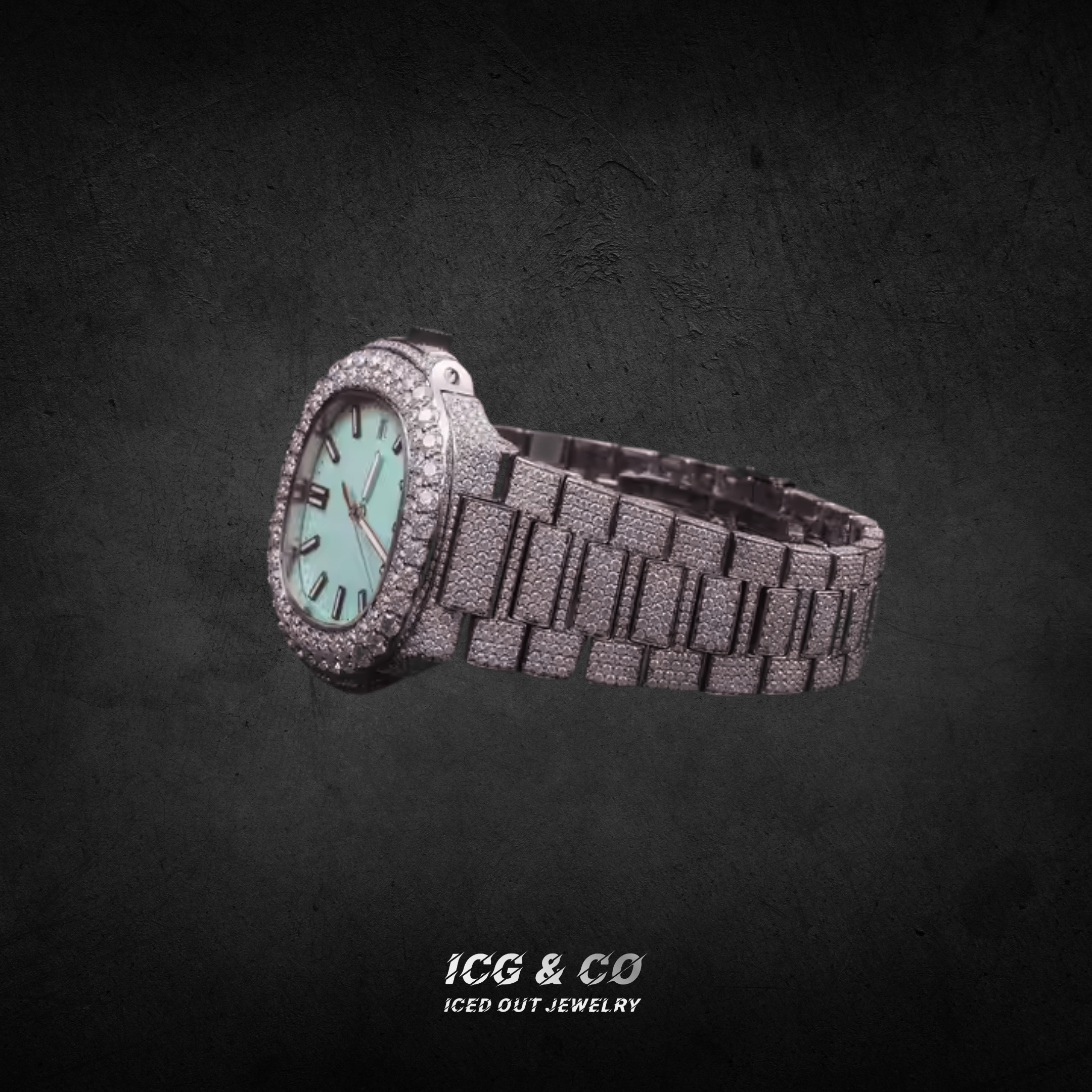 S925 Fully Moissanite Diamond Porthole-Inspired Crystal Blue Watch