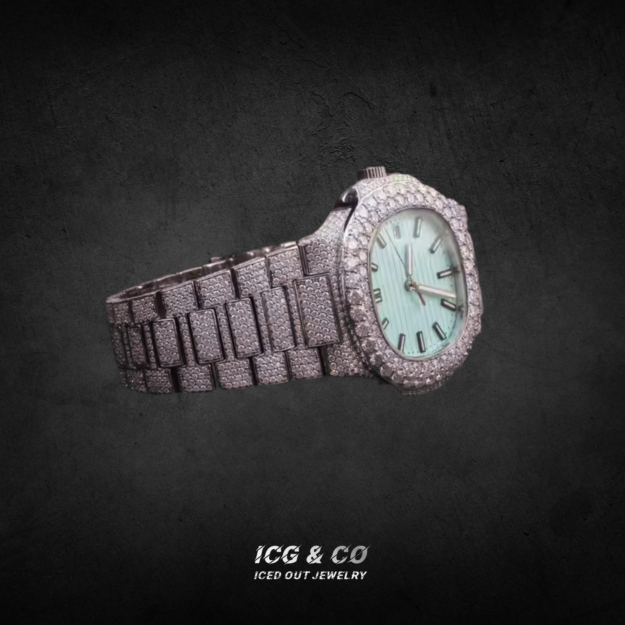S925 Fully Moissanite Diamond Porthole-Inspired Crystal Blue Watch