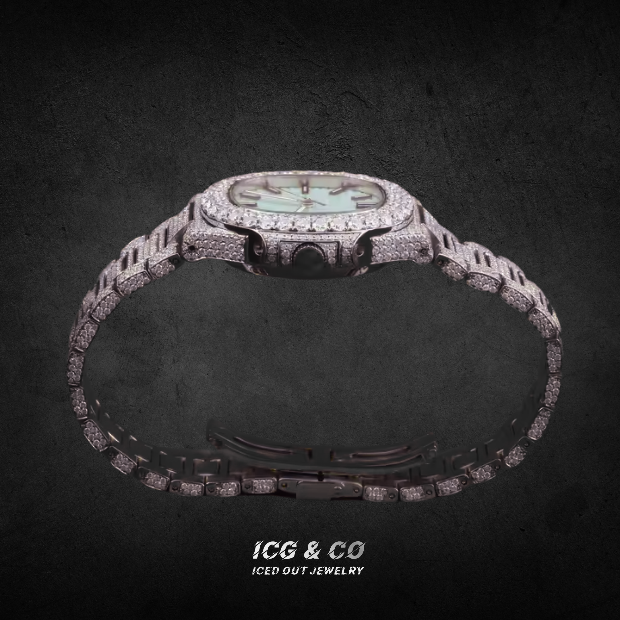 S925 Fully Moissanite Diamond Porthole-Inspired Crystal Blue Watch
