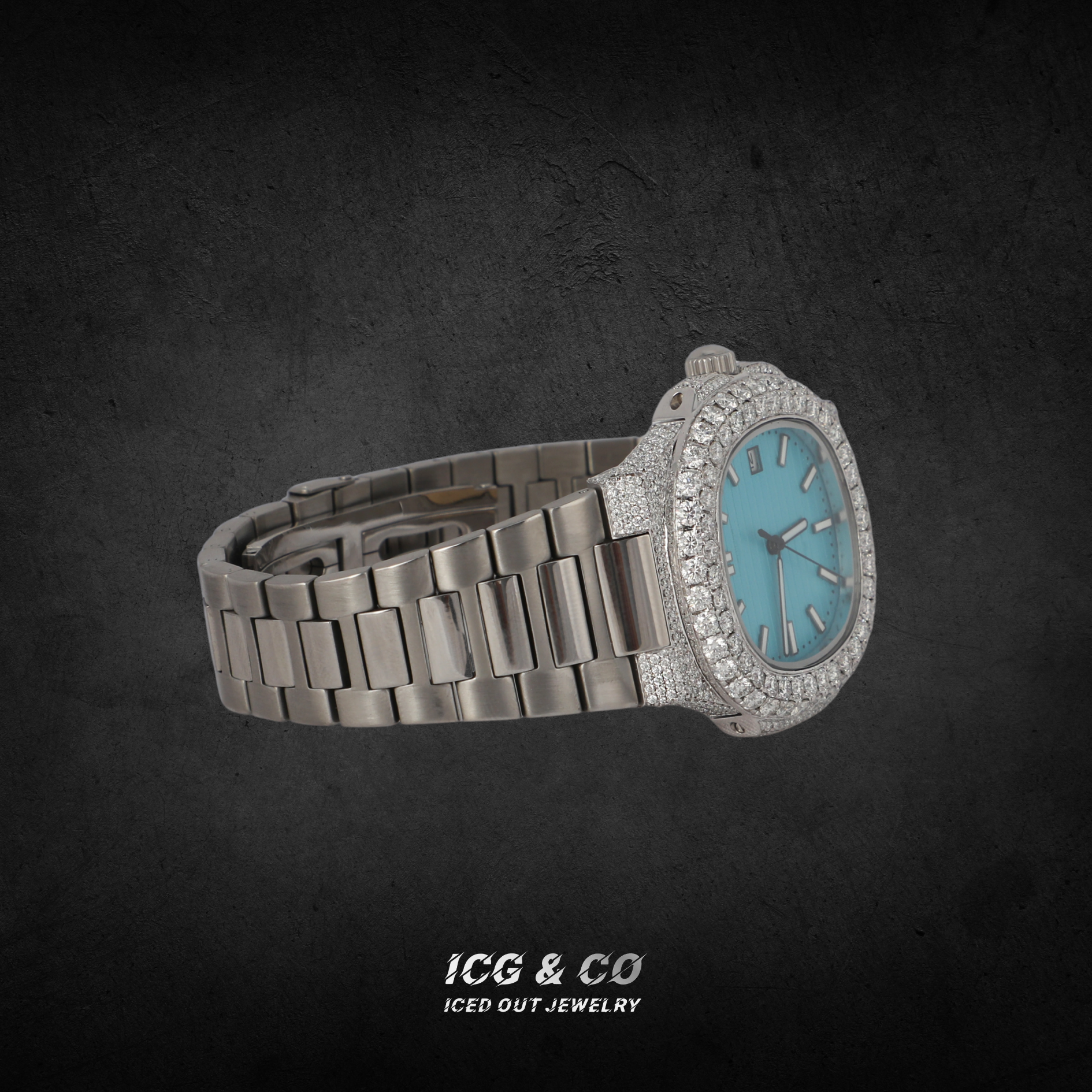 S925 Moissanite Diamond Porthole-Inspired Crystal Blue Dial Face Watch
