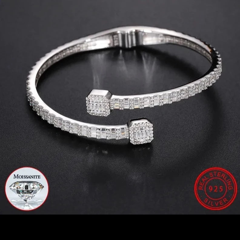 MOISSANITE BAGUETTE DIAMOND BANGLE 925 STERLING SILVER