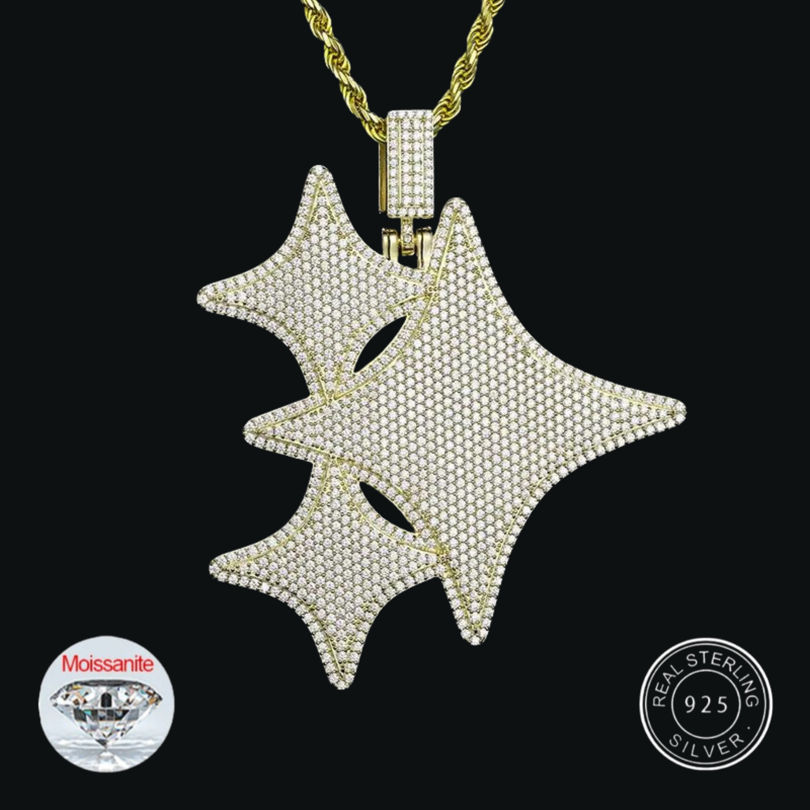 S925 Fully Moissanite Bling Star Diamond Pendant