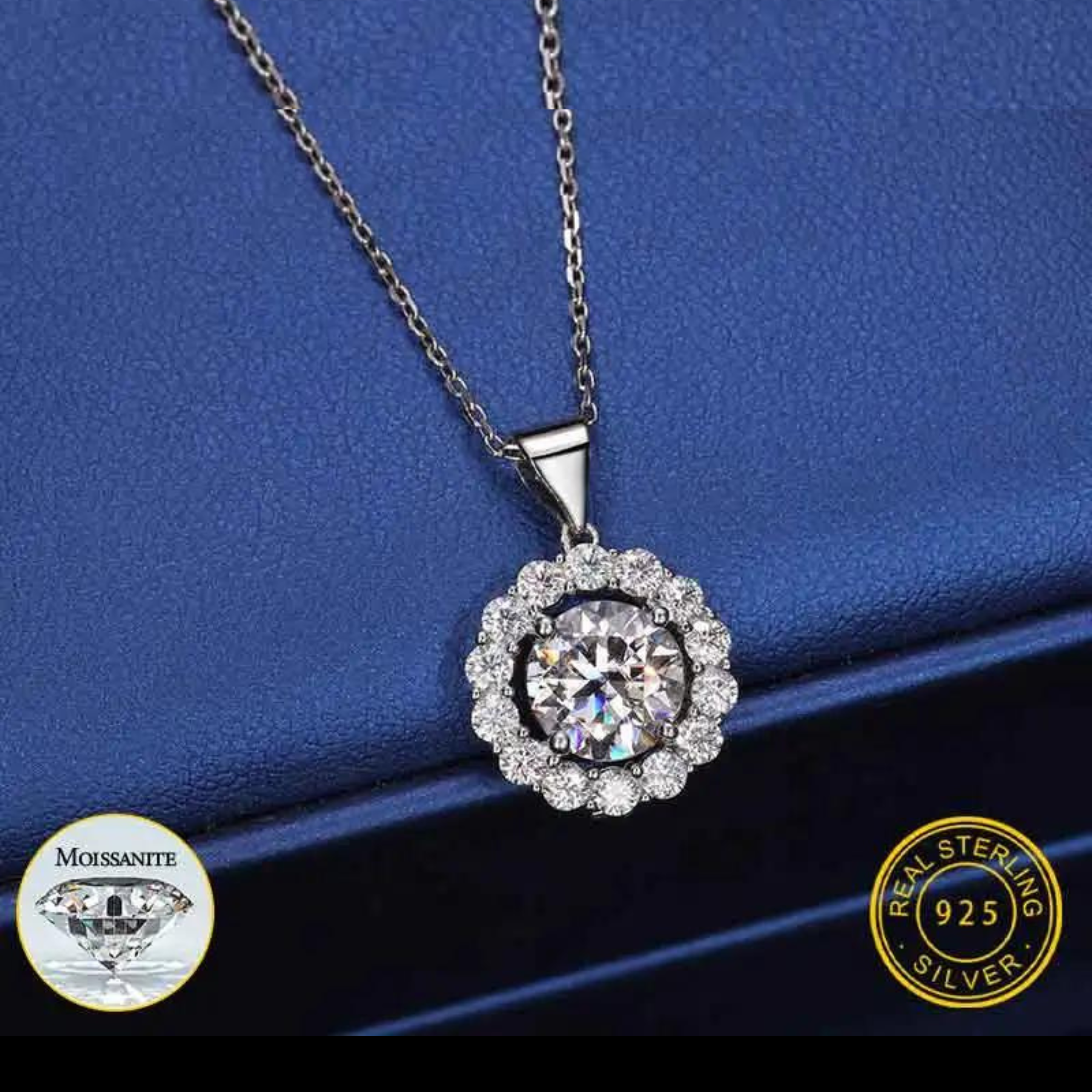 S925 Moissanite Solitaire Round Cut Diamond Pendant Necklace