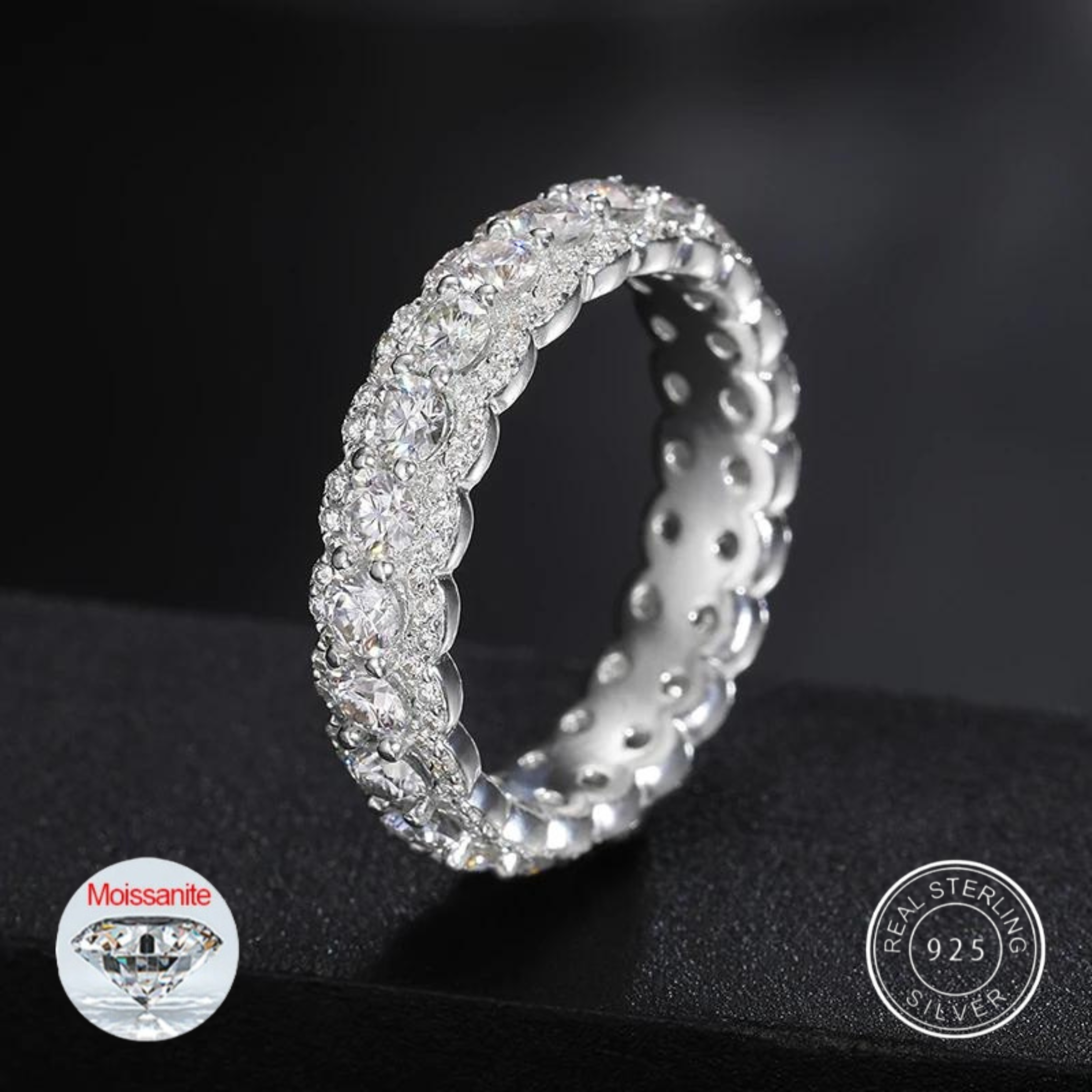 S925 Moissanite Round Clustered Diamond Ring