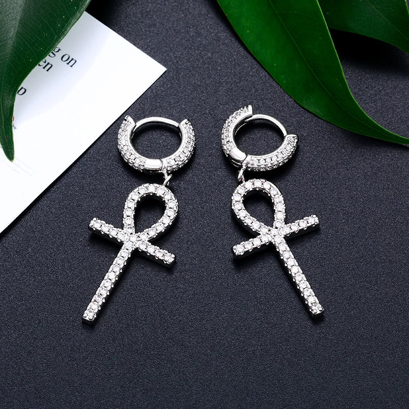 Ankh Cross Diamond Earrings