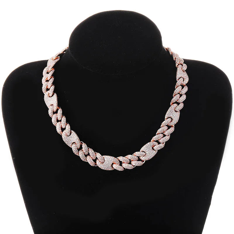 16MM MIXED BEAN CUBAN LINK CHAIN NECKLACE