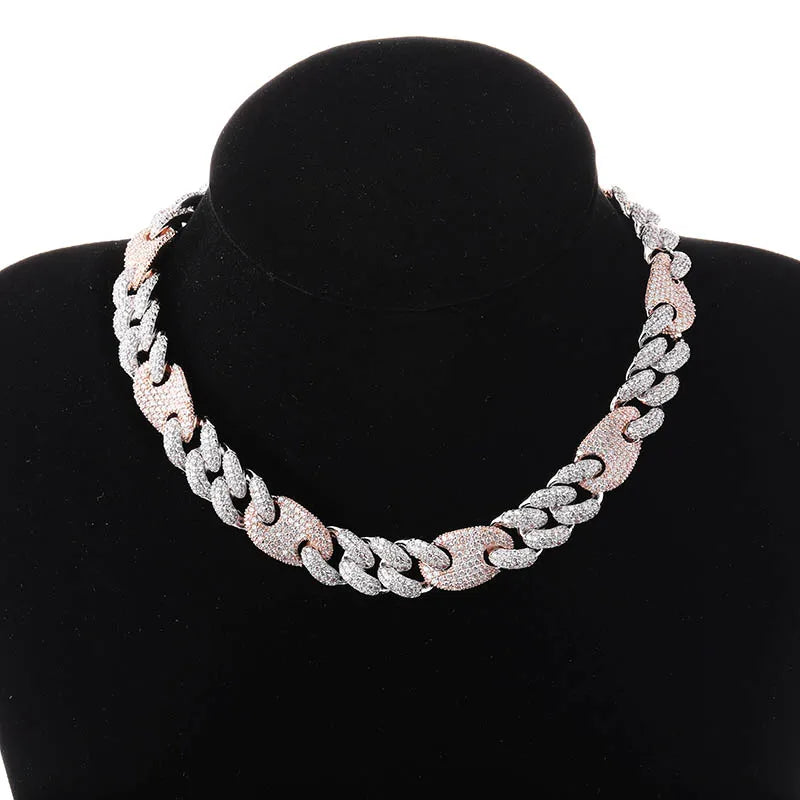 16MM MIXED BEAN CUBAN LINK CHAIN NECKLACE