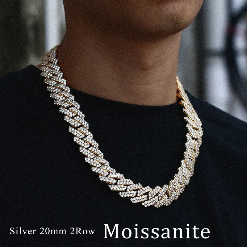 S925 Moissanite Diamond Cuban Link Necklace (Passes Diamond Tester)