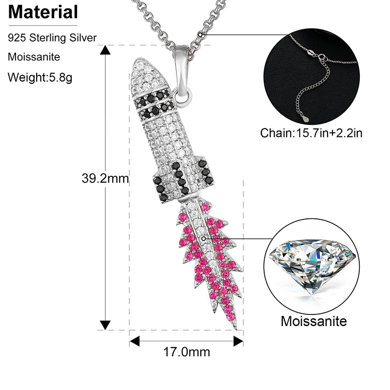 S925 Moissanite Missile Flame Pendant - Icedgame & Co
