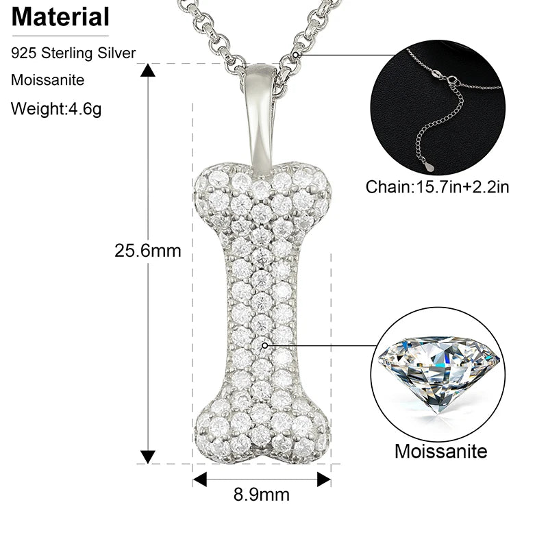 S925 Moissanite Bone Shaped Pendant - Icedgame & Co