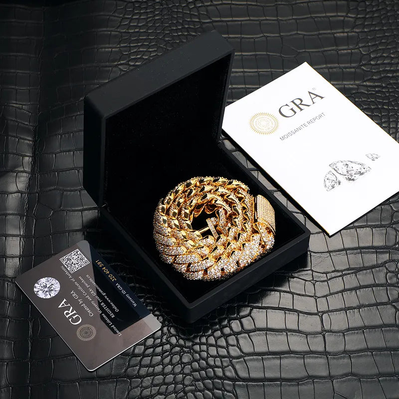 S925 Moissanite Diamond Cuban Link Necklace (Passes Diamond Tester)