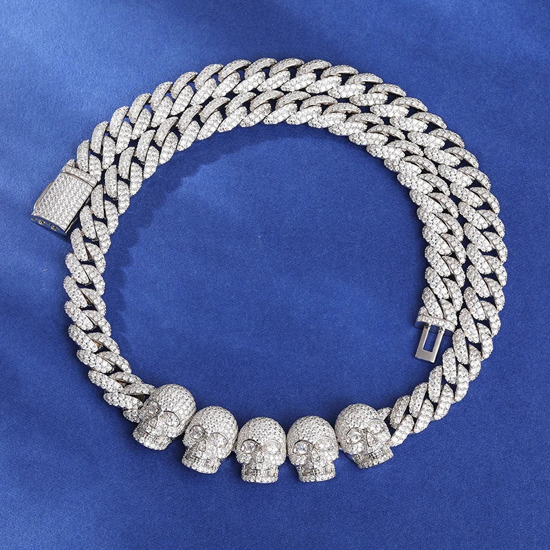 S925 VVS1 Moissanite Skull Link Necklace - 10mm - Icedgame & Co