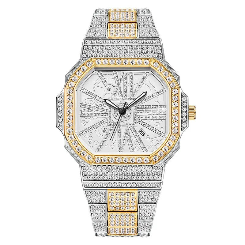 Fully Iced Out White Gold Stone Relogio Masculino Diamond Watch