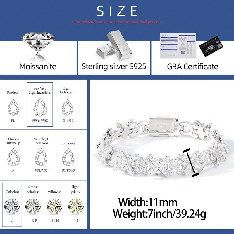 S925 Moissanite XO Link Diamond Bracelet
