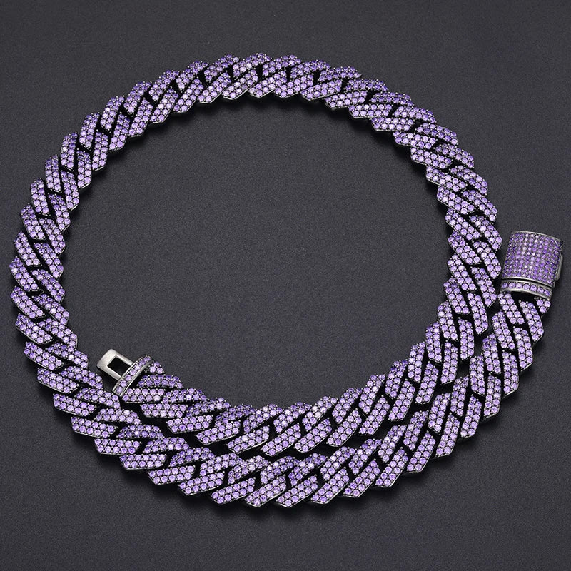 14mm Purple Diamond Cuban Link Chain Necklace - Icedgame & Co