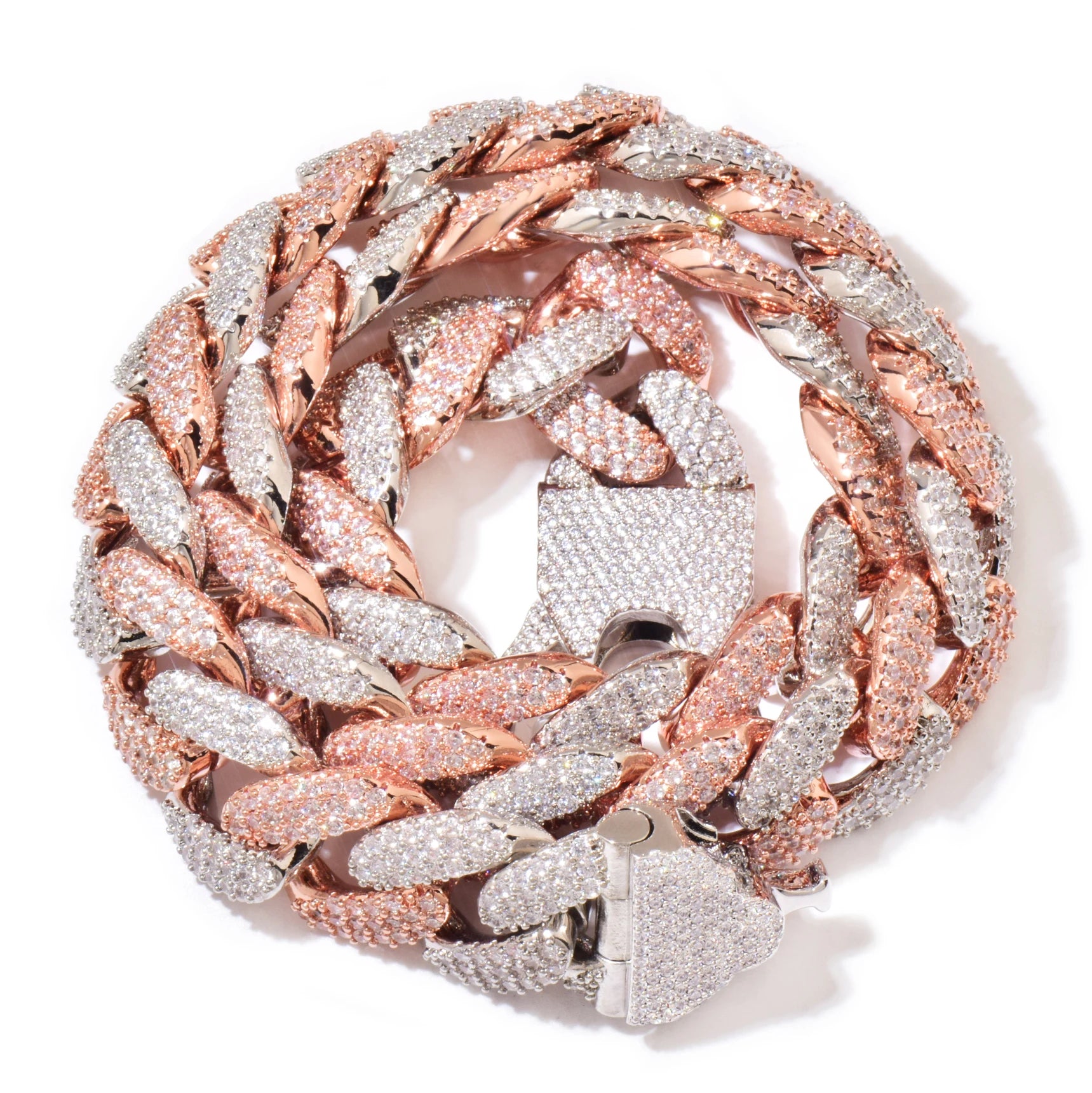 18mm Two-Tone Rose Gold Buckle Clasp Curb Cuban Chain - Icedgame & Co