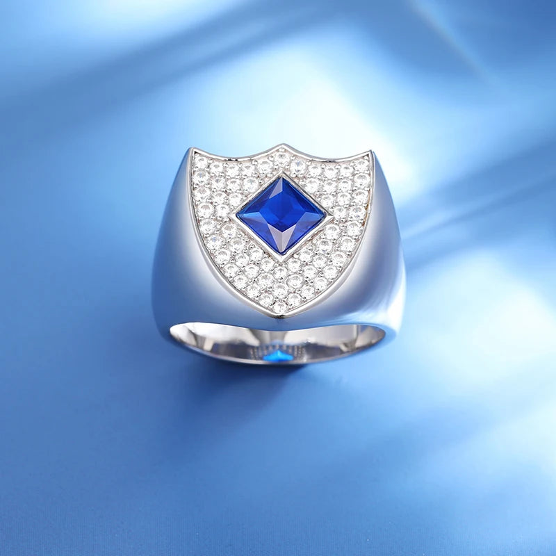 S925 Moissanite Blue Shield Ring - Icedgame & Co