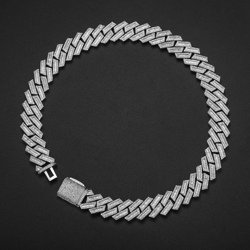 S925 BAGUETTE MIAMI PRONG CUBAN LINK DIAMOND CHAIN NECKLACE - 17MM - Icedgame & Co