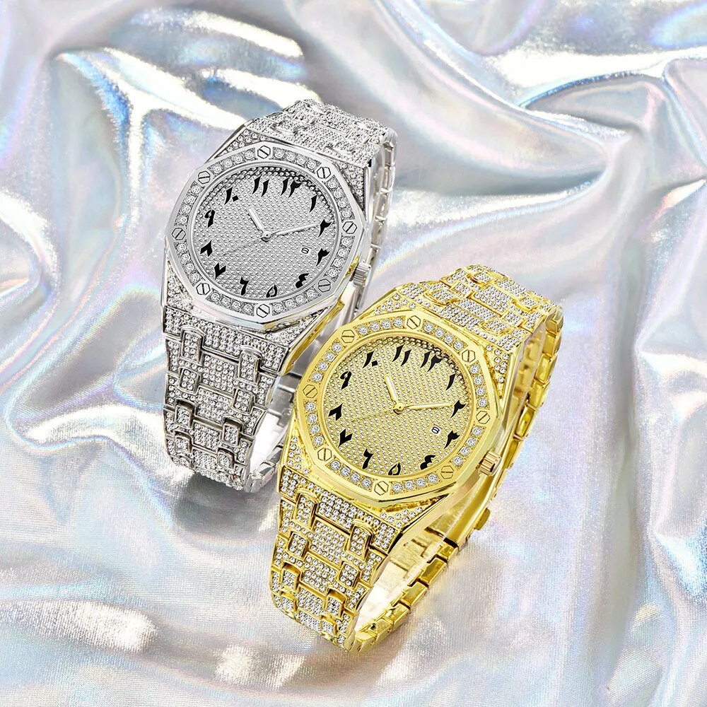 BUST DOWN ARABIC NUMERALS ICED OUT DIAMOND WATCH