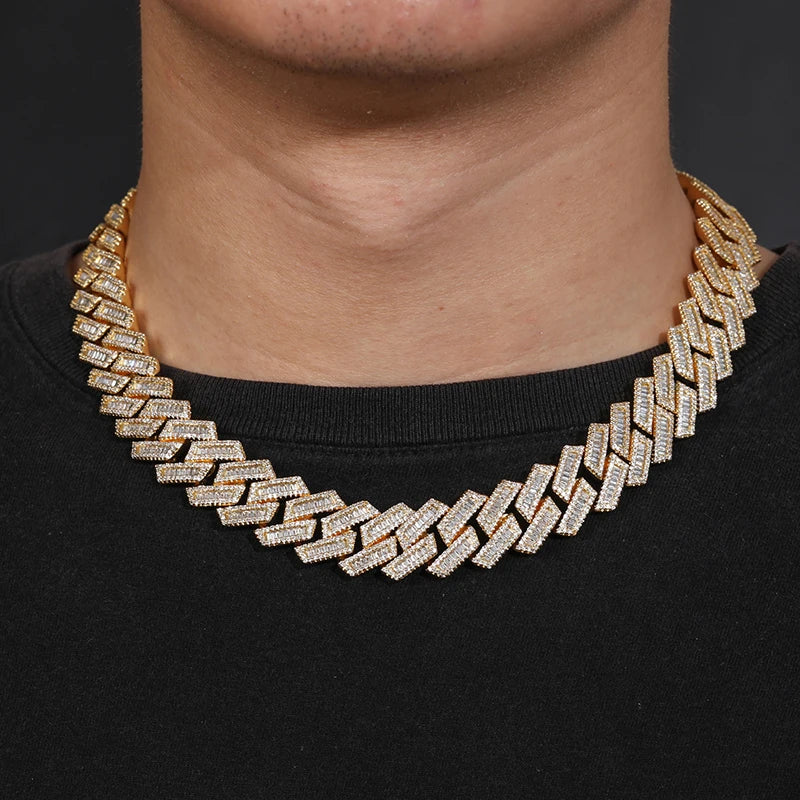 S925 BAGUETTE MIAMI PRONG CUBAN LINK DIAMOND CHAIN NECKLACE - 17MM - Icedgame & Co