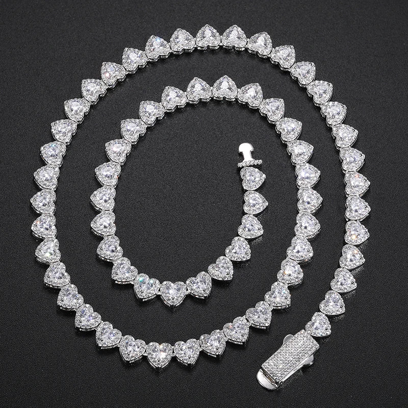 S925 Moissanite Clustered Heart Tennis Necklace