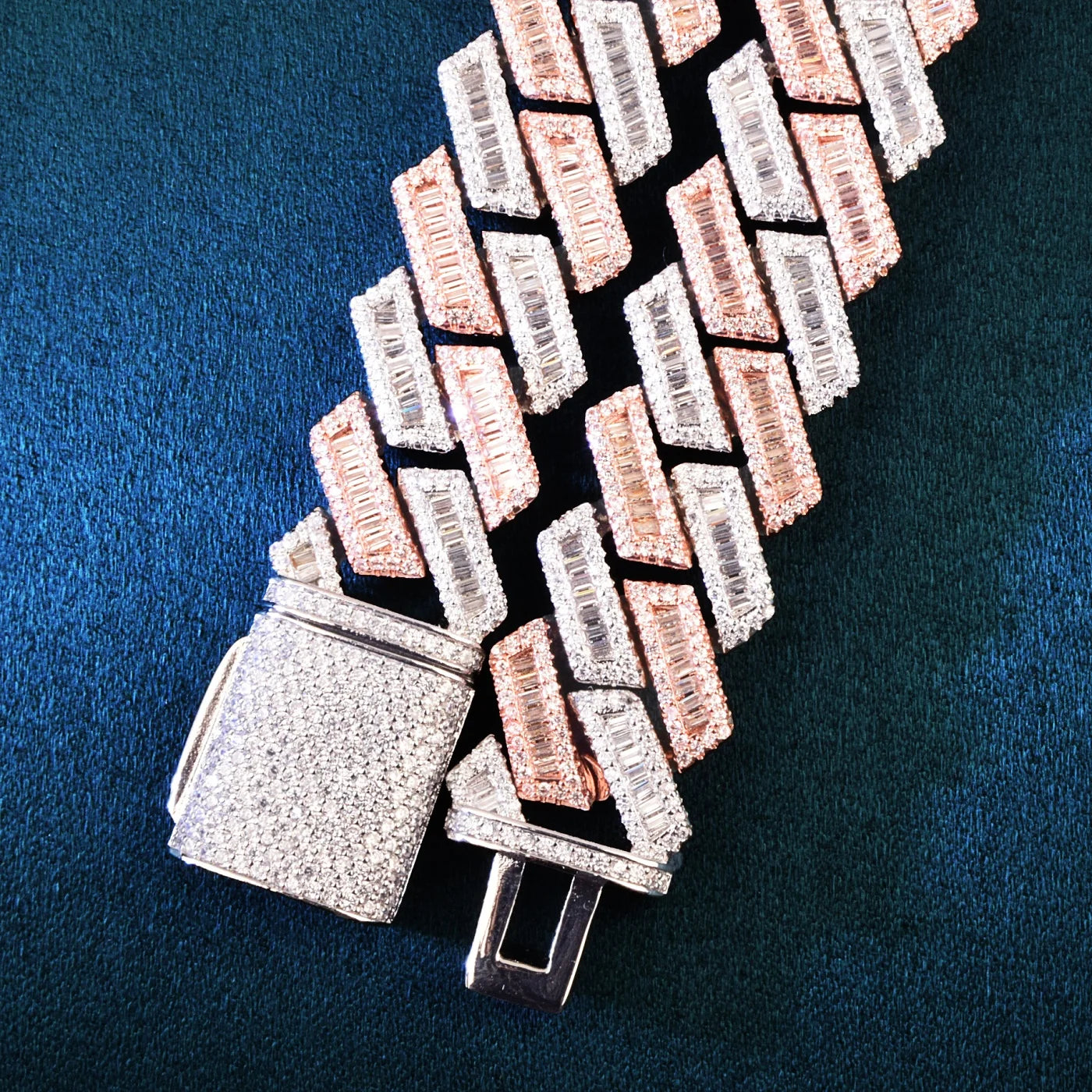 17MM TWO-TONE ROSE GOLD BAGUETTE MIAMI PRONG CUBAN LINK DIAMOND BRACELET - Icedgame & Co