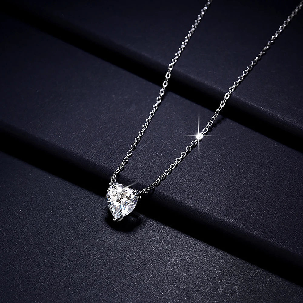 Women's S925 Moissanite Heart-Shape Solitaire Pendant Necklace