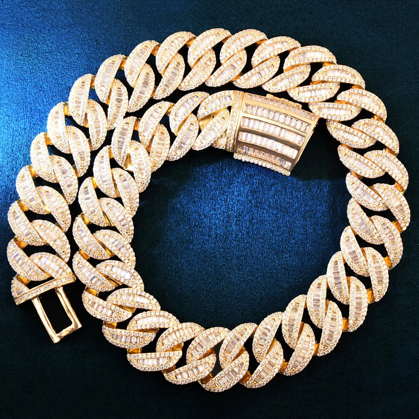 Baguette Curve Cuban Link Chain Necklace - 19mm - Icedgame & Co