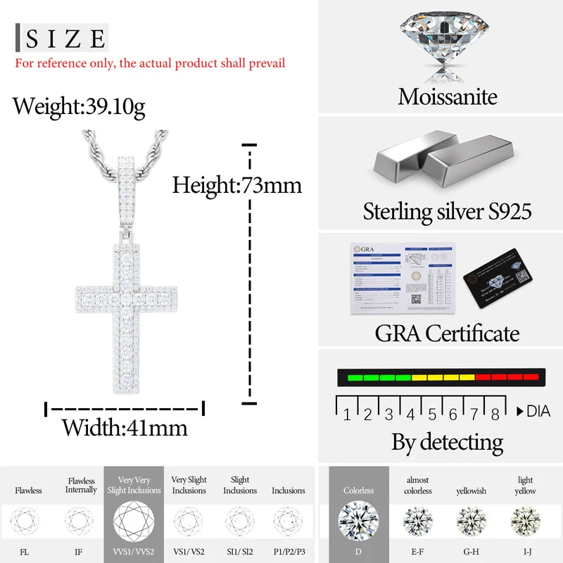 S925 Moissanite Halo Paved Diamond Cross Pendant