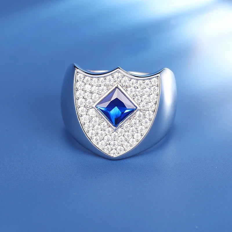 S925 Moissanite Blue Shield Ring - Icedgame & Co