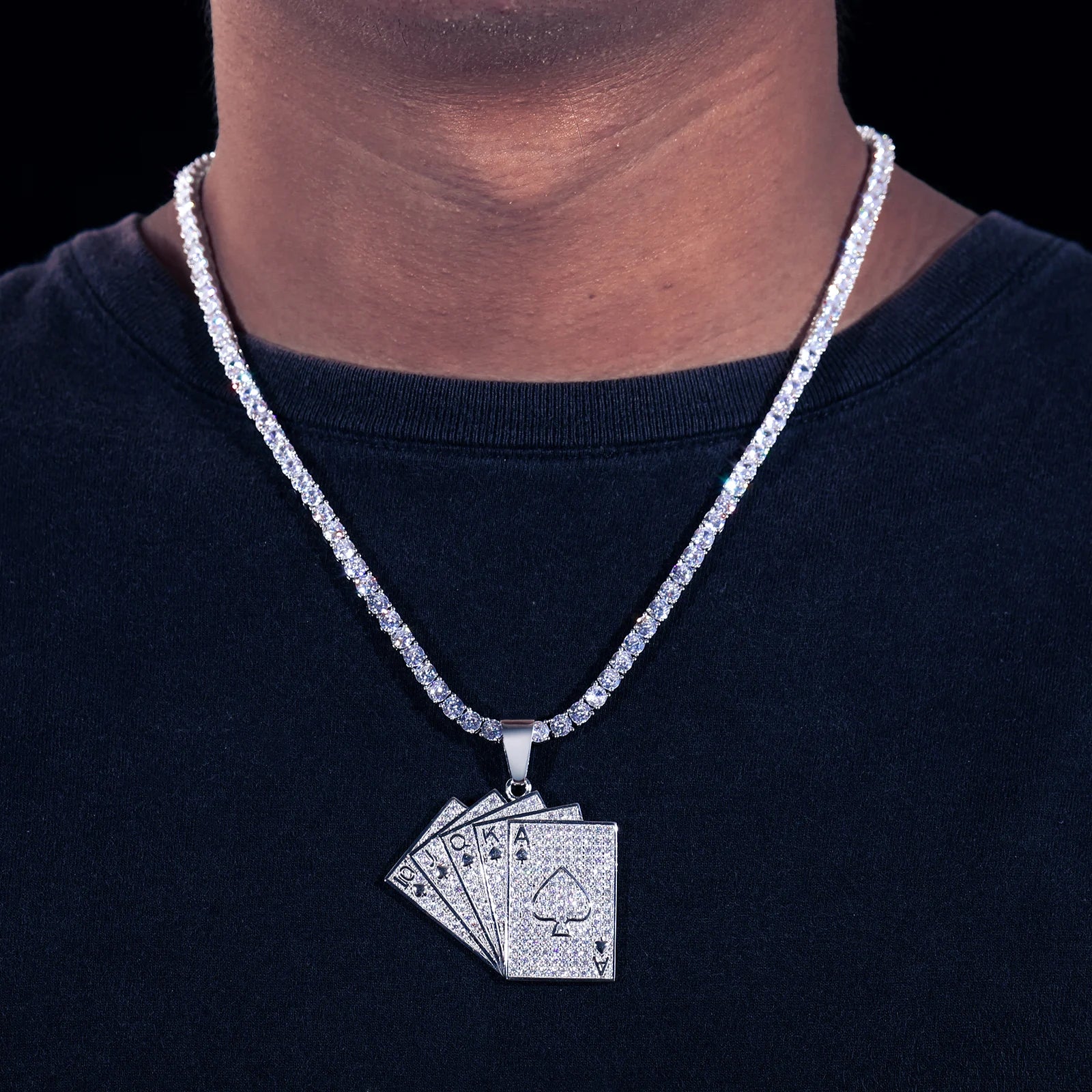 Silver 925 Moissanite Poker Lucky Ace Of Spades Pendant Necklace - Icedgame & Co