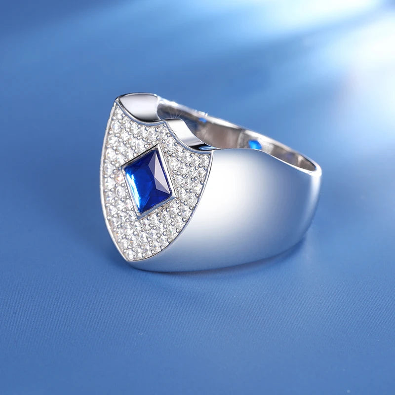 S925 Moissanite Blue Shield Ring - Icedgame & Co