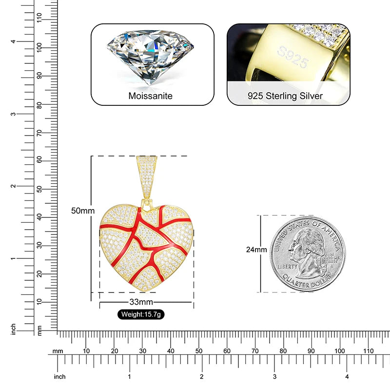 S925 Moissanite Red Enamel Heart Pendant - Icedgame & Co