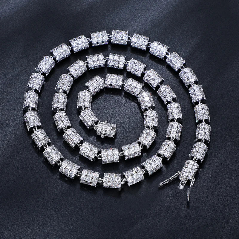 S925 White Gold Moissanite Cylindrical Iced-Out Diamond Necklace Chain - 7mm - Icedgame & Co