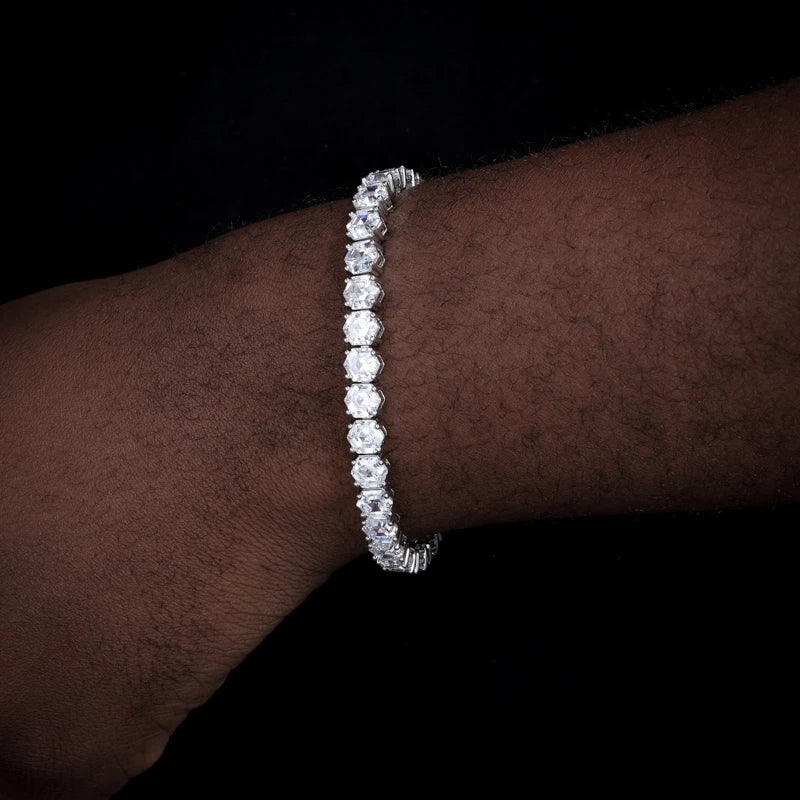 S925 Asscher Tennis Bracelet 18K Gold/White Gold Plated
