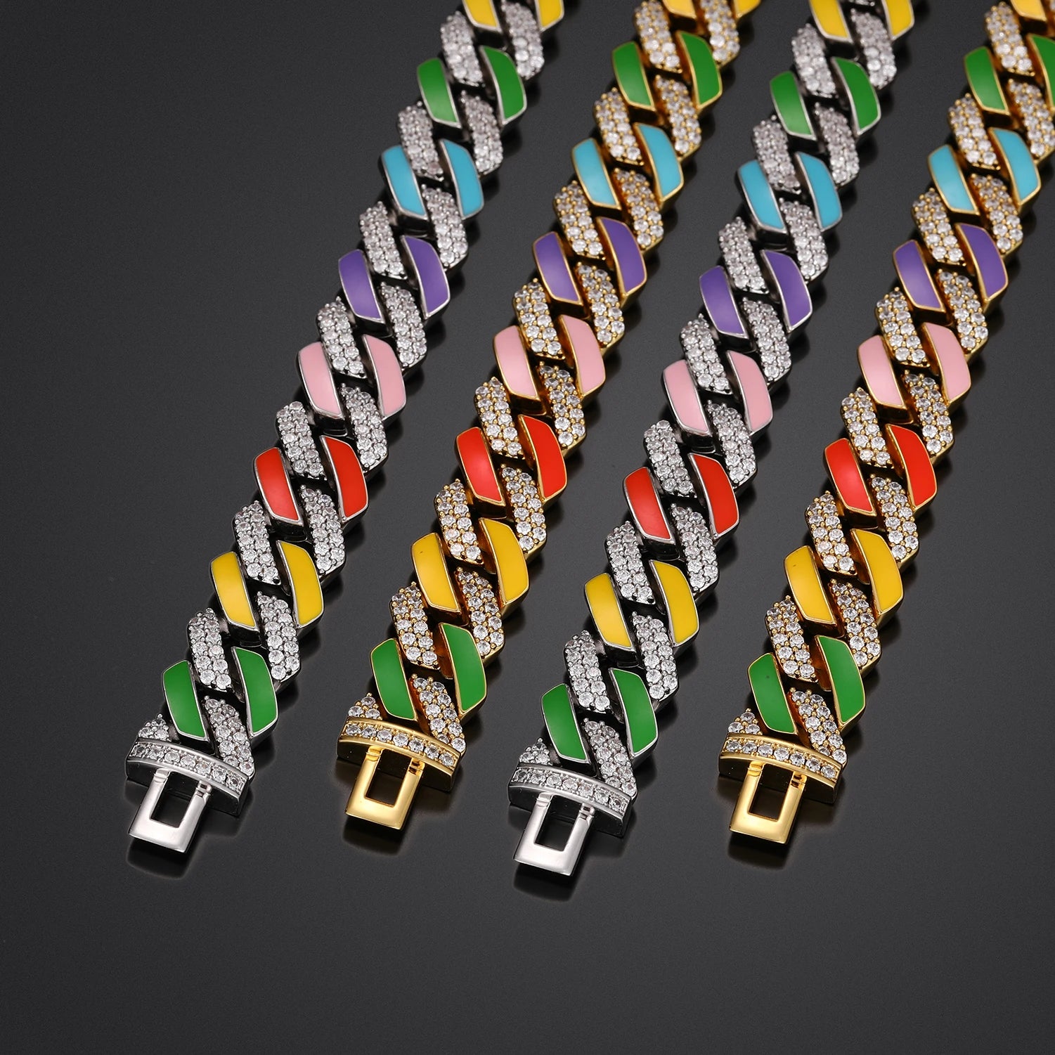 14mm Multi-Colored VVS Moissanite & S925 Cuban Prong Link Chain - Icedgame & Co