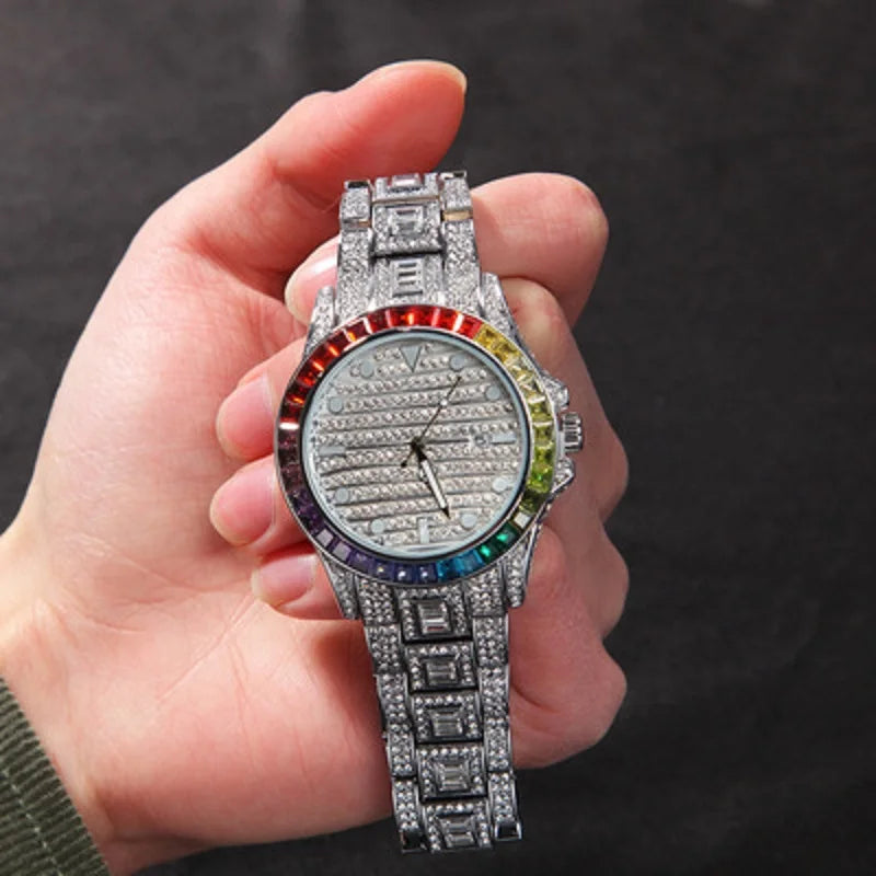 Iced Colorful-Gemstone Baguette Watch