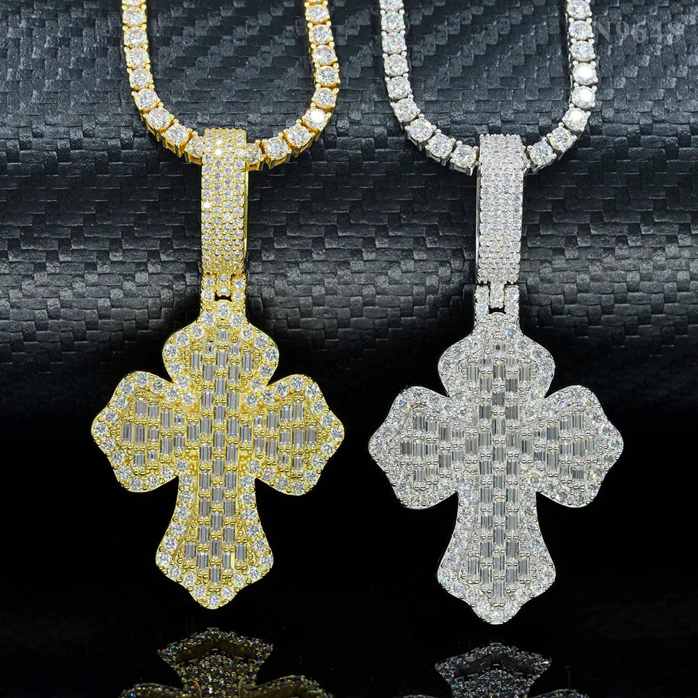 S925 Baguette Moissanite Layer Toulouse Cross Pendant