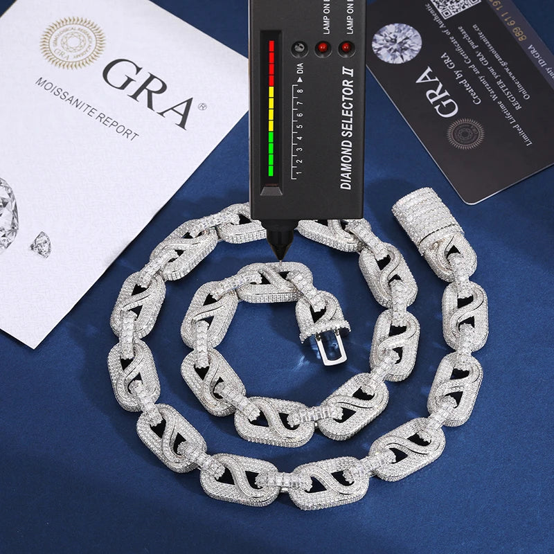 14mm S925 Moissanite Infinity Mariner Link Chain