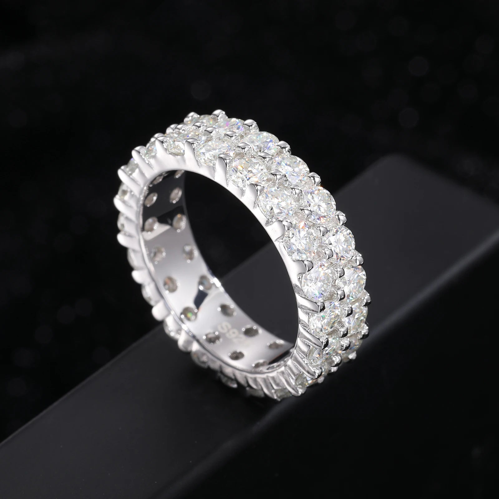 S925 2 Rows Moissanite Eternity Band Ring