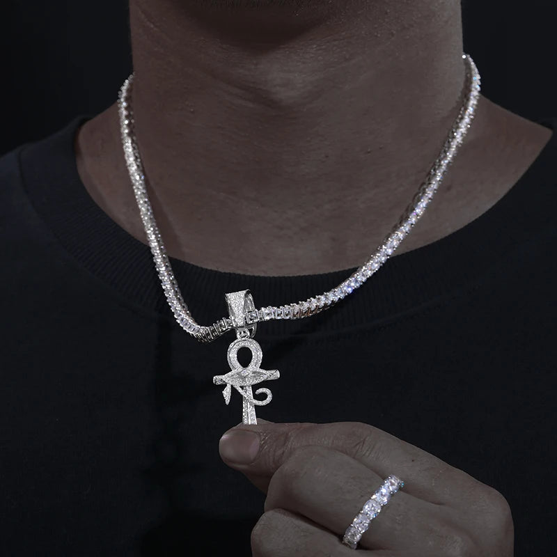 S925 Moissanite Eye of Horus Ankh Cross Diamond Pendant - Icedgame & Co