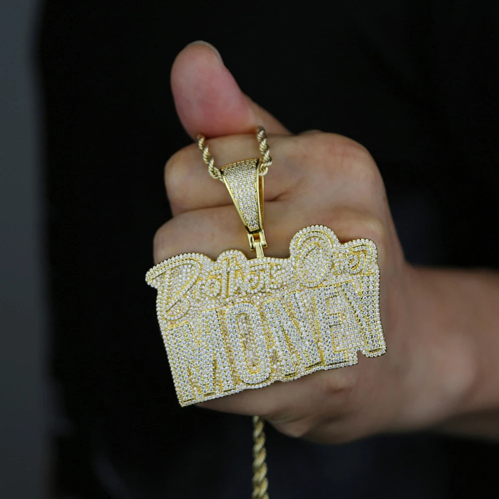 "Brothers Over Money" Letter Diamond Pendant