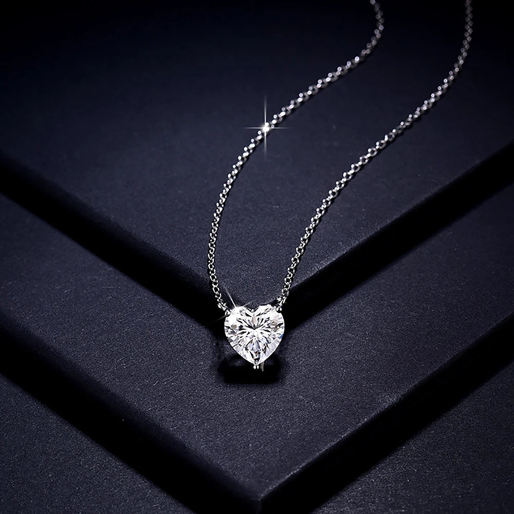 Women's S925 Moissanite Heart-Shape Solitaire Pendant Necklace