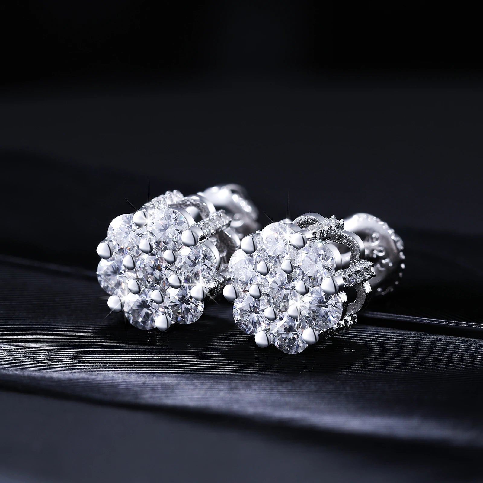 S925 Moissanite Cluster Flower Stud Earrings