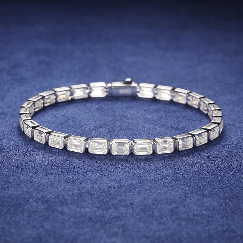 S925 Moissanite Baguette Rectangular Octagon Shape Bracelet - White Gold (5mm)