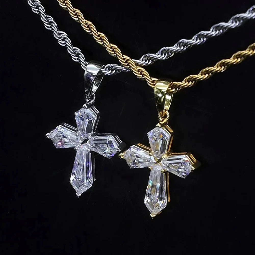 S925 Baguette Moissanite Gothic Cross Pendant - Icedgame & Co