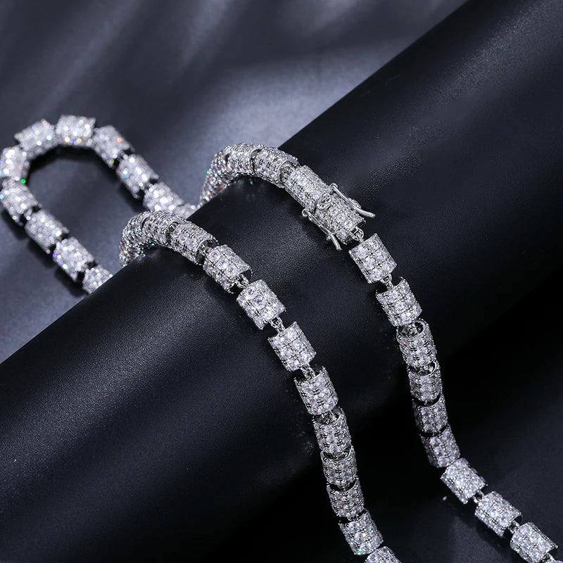 S925 White Gold Moissanite Cylindrical Iced-Out Diamond Necklace Chain - 7mm - Icedgame & Co