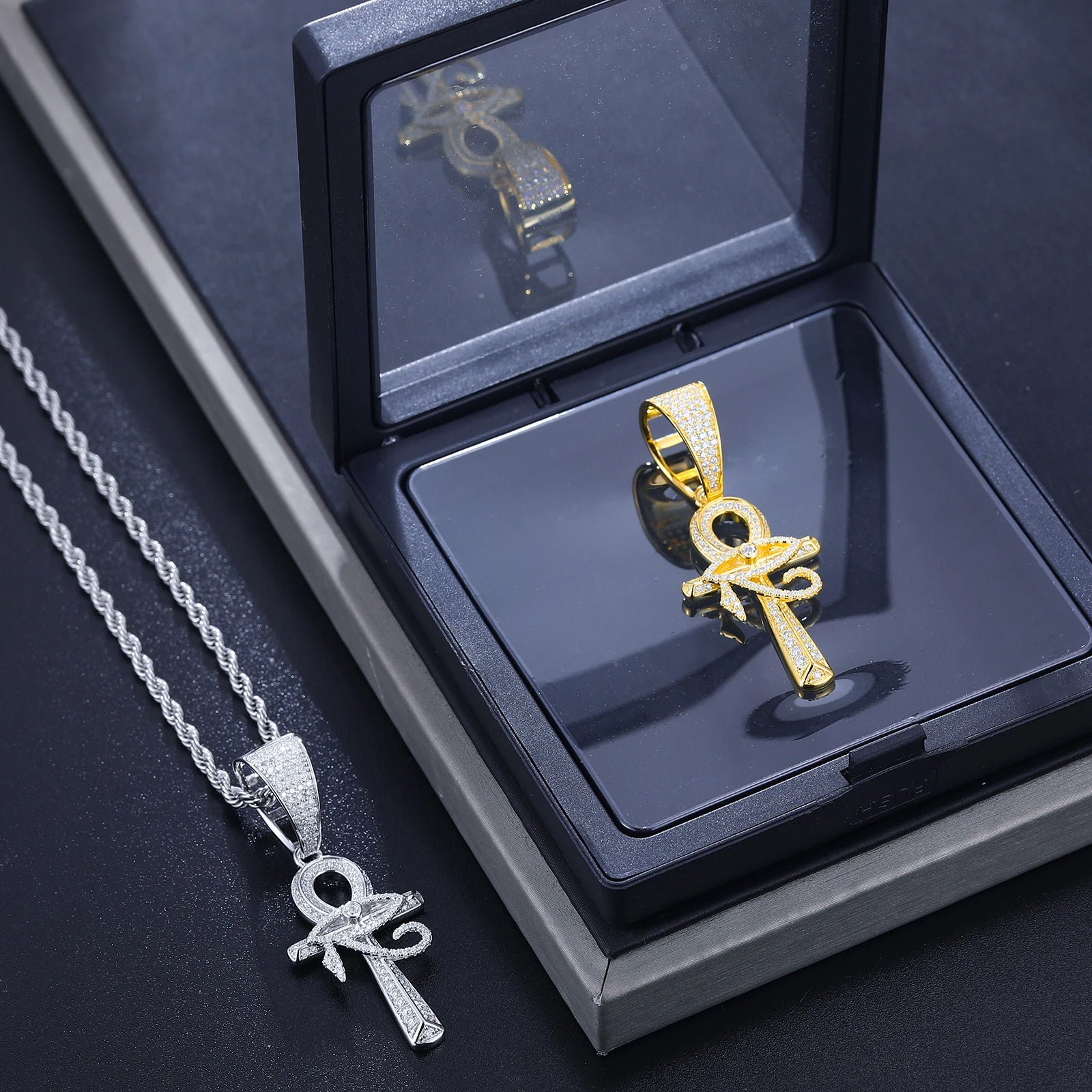 S925 Moissanite Eye of Horus Ankh Cross Diamond Pendant - Icedgame & Co