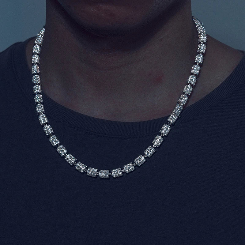 S925 White Gold Moissanite Cylindrical Iced-Out Diamond Necklace Chain - 7mm - Icedgame & Co