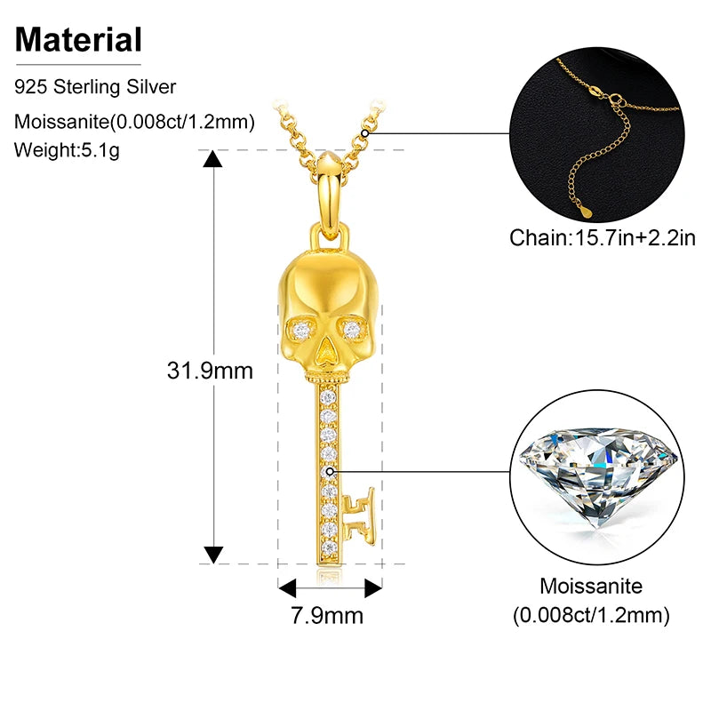 S925 Moissanite Skull Key Pendant - Icedgame & Co